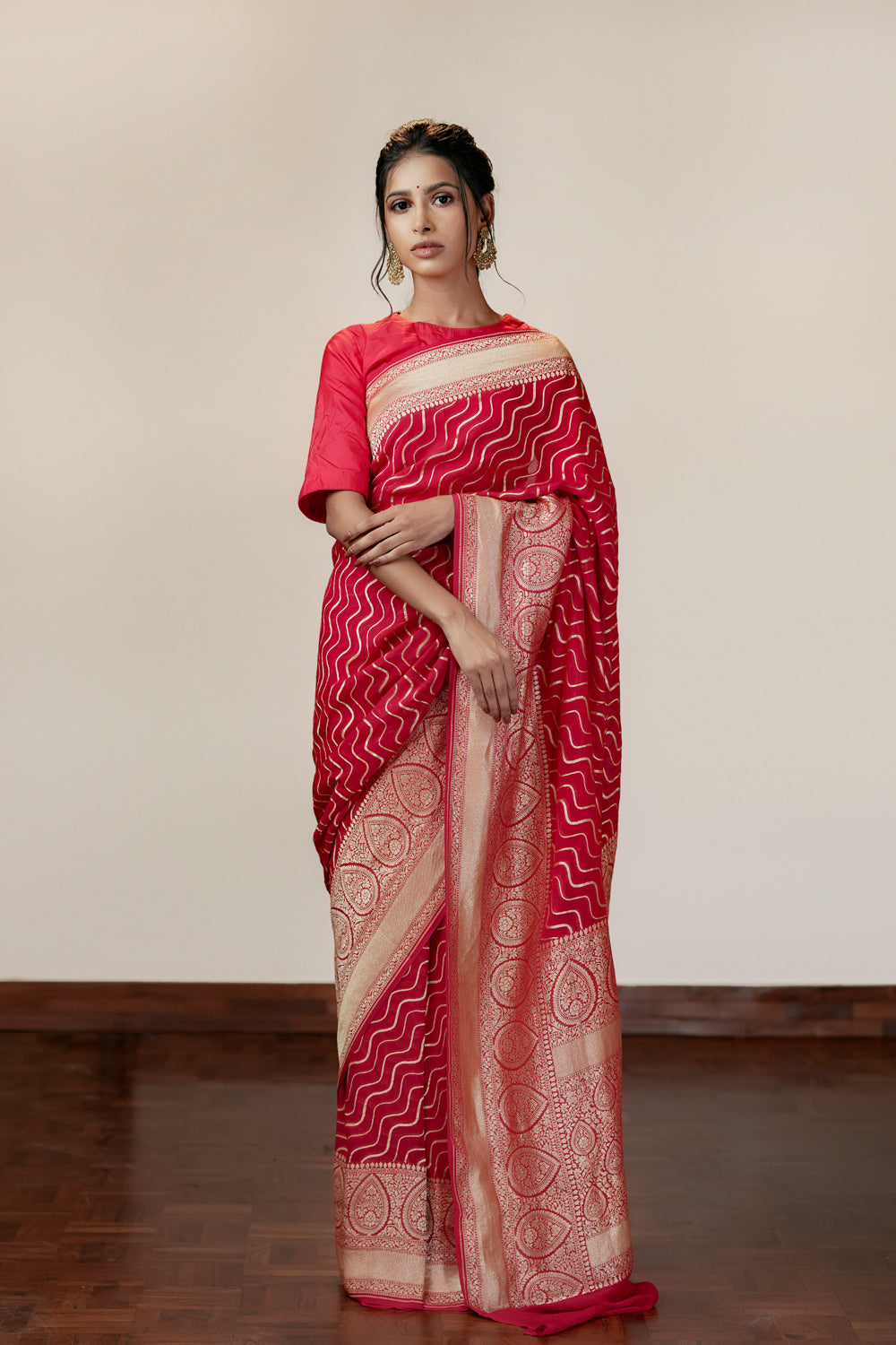 HANDWOVEN RED GEORGETTE SAREE