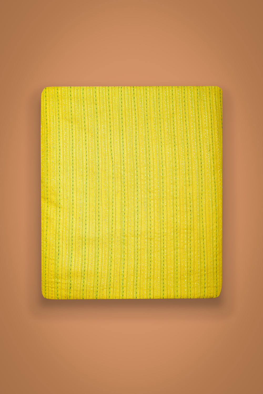 HANDWOVEN LEMON YELLOW EMBROIDERED SILK FABRIC