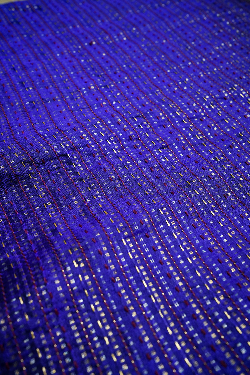 HANDWOVEN BLUE EMBROIDERED SILK FABRIC