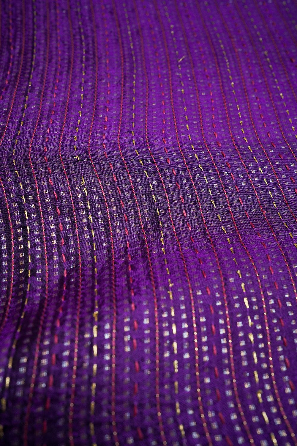 HANDWOVEN PURPLE EMBROIDERED SILK FABRIC