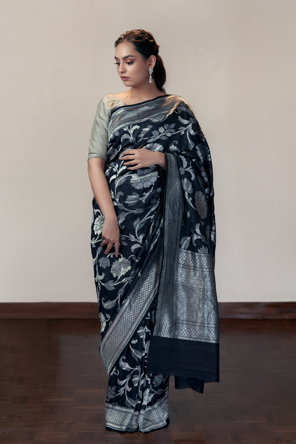 HANDWOVEN BLACK TUSSAR GEORGETTE SAREE