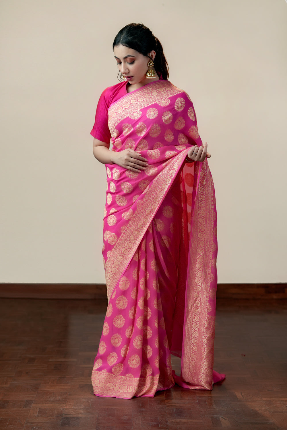 HANDWOVEN PINK GEORGETTE SAREE