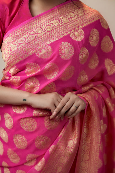 HANDWOVEN PINK GEORGETTE SAREE