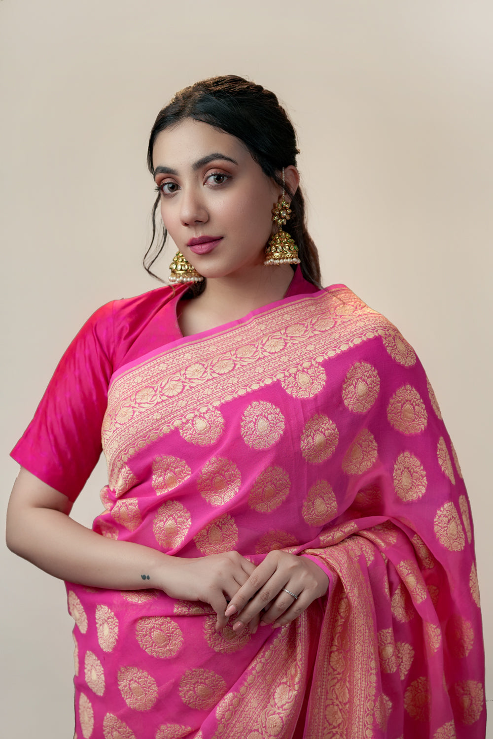 HANDWOVEN PINK GEORGETTE SAREE