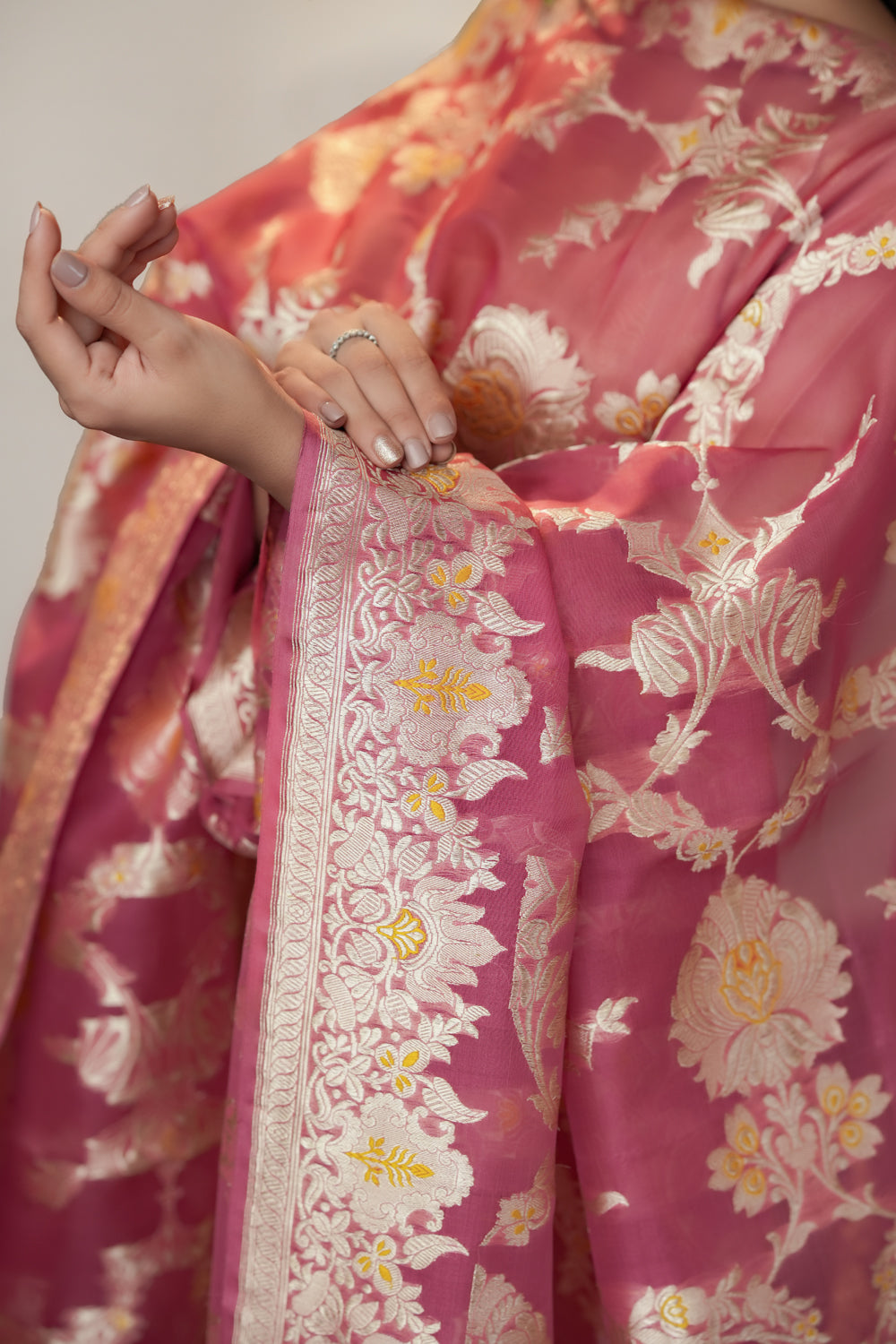 HANDWOVEN PINK VINTAGE ORGANZA DUPATTA