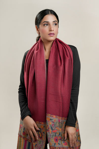 REVERSABLE MAROON-BEIGE KANNI BORDER SHAWL