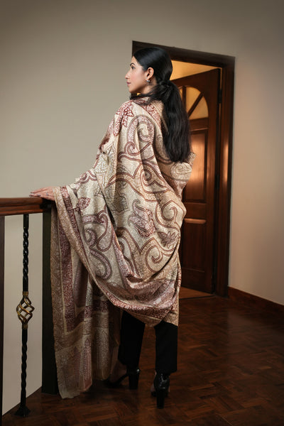 HANDWOVEN PASTEL KALAMKARI PASHMINA SHAWL