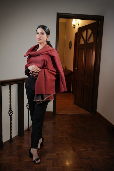 HANDWOVEN REVERSIBLE MAROON-CHARCOAL PASHMINA SHAWL