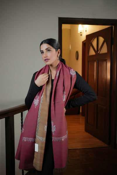 HANDWOVEN REVERSIBLE KASHMIRI EMBROIDERY PASHMINA SHAWL