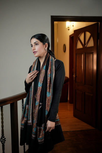 HANDWOVEN BLACK EMBROIDERED PASHMINA SHAWL