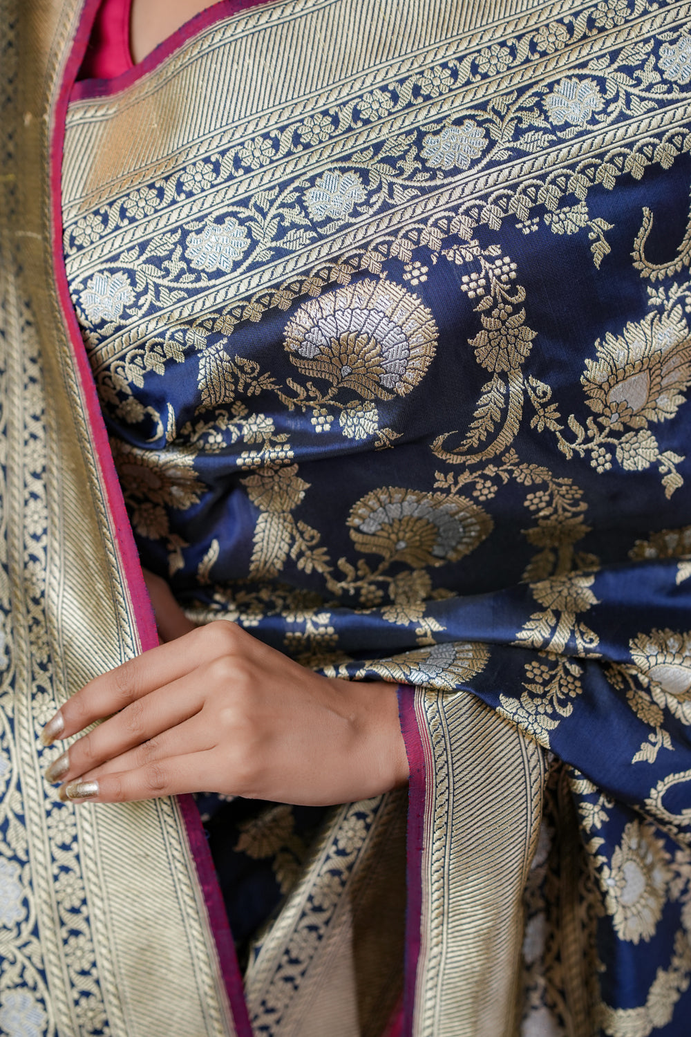 HANDWOVEN VINTAGE REVIVAL BLUE SILK SAREE