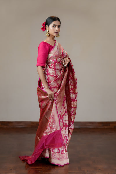 HANDWOVEN PINK VINTAGE REVIVAL SILK SAREE