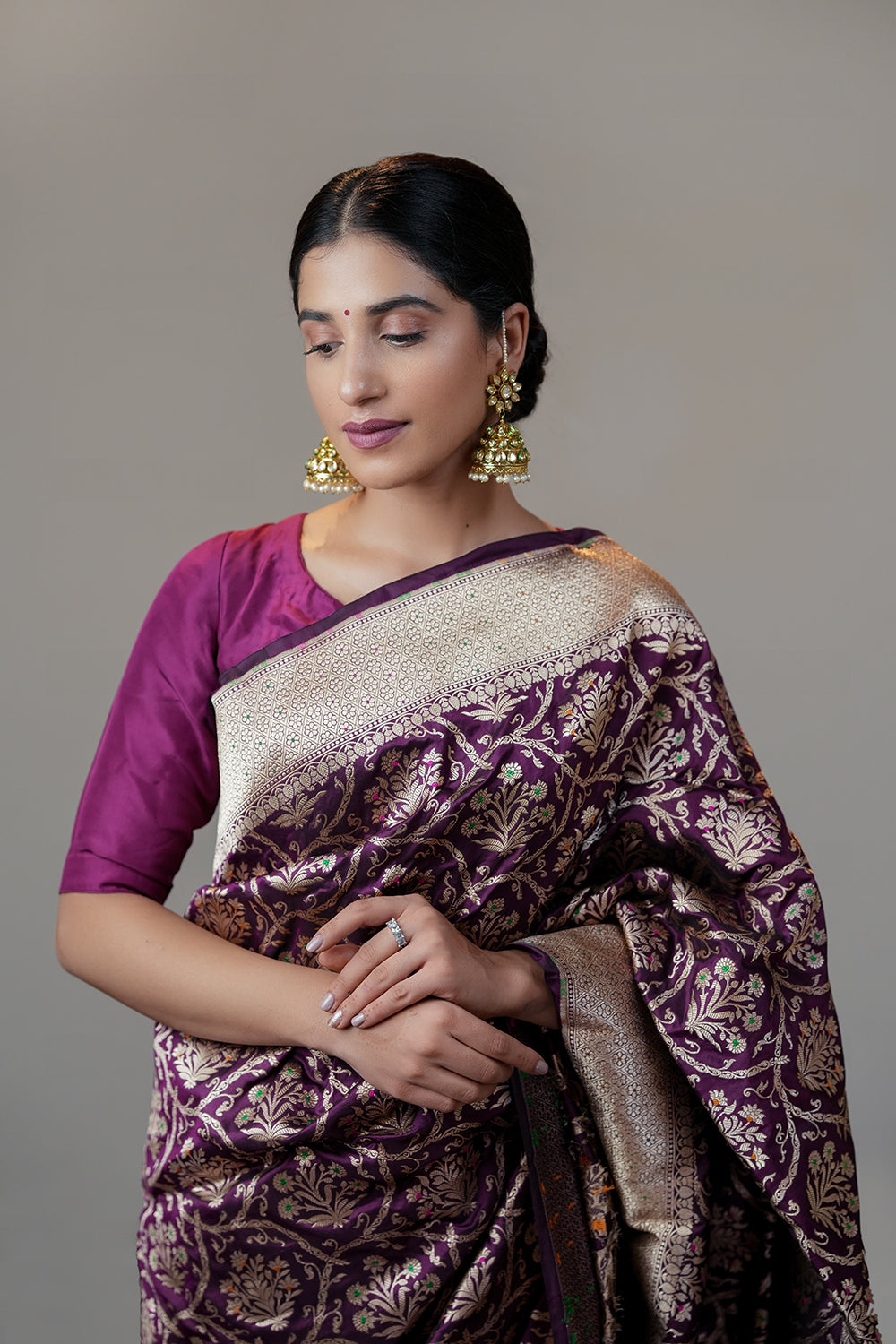 HANDWOVEN WINE MEENAKARI SILK SAREE