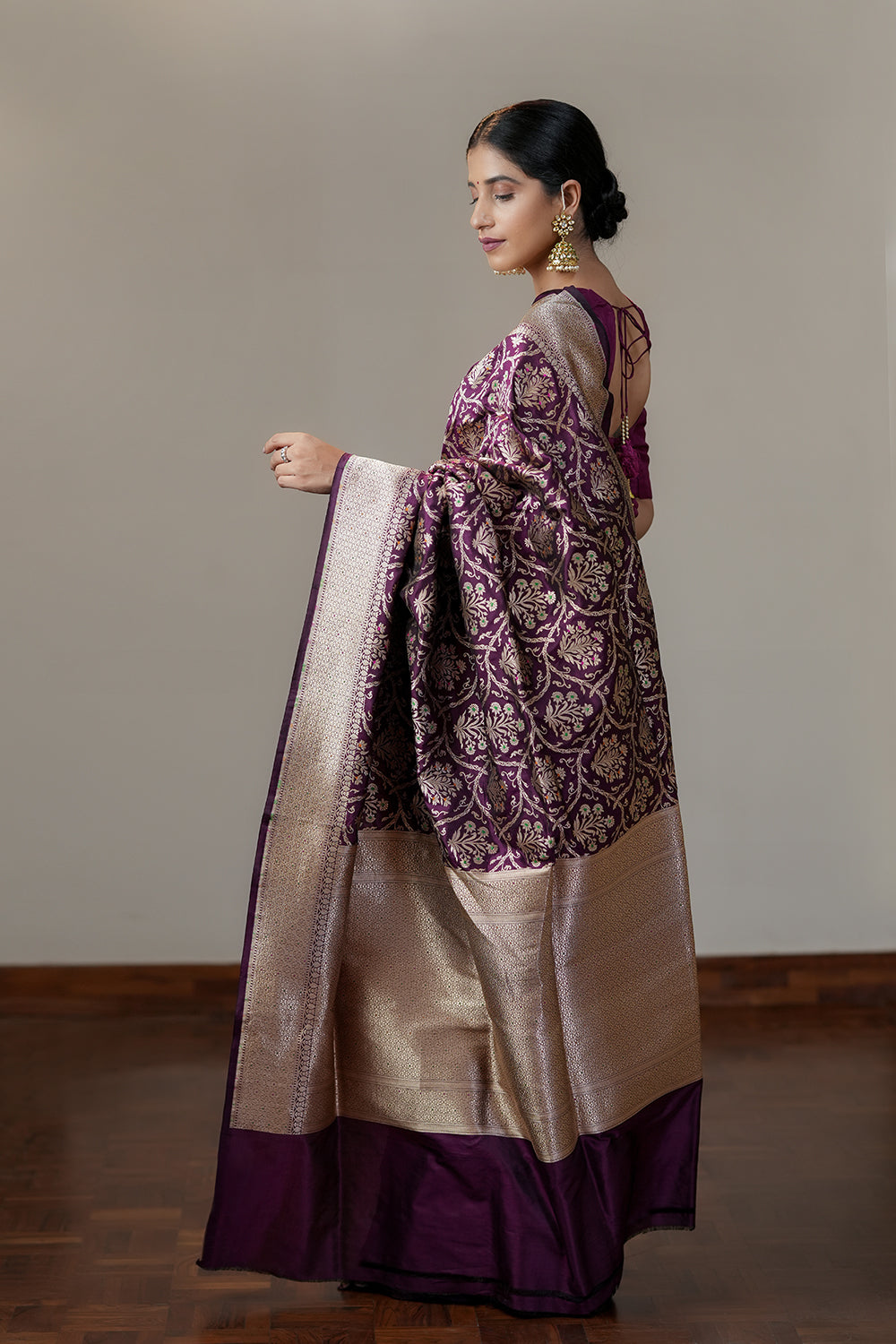 HANDWOVEN WINE MEENAKARI SILK SAREE