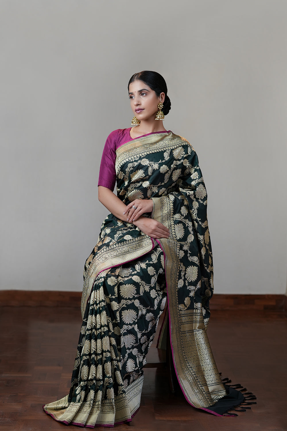 HANDWOVEN DEEP GREEN SILK SAREE