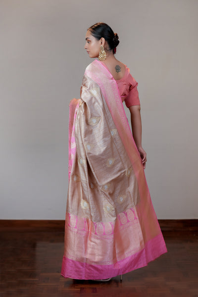 HANDWOVEN PINK SILK SAREE