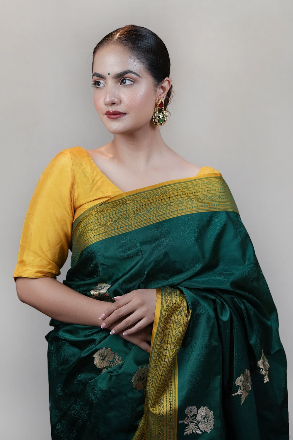 HANDWOVEN  GREEN SATIN SILK SAREE