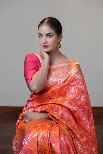 HANDWOVEN CANDY ORANGE SILK SAREE