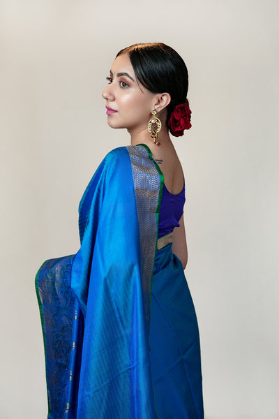 HANDWOVEN BLUE TANCHOI SILK SAREE