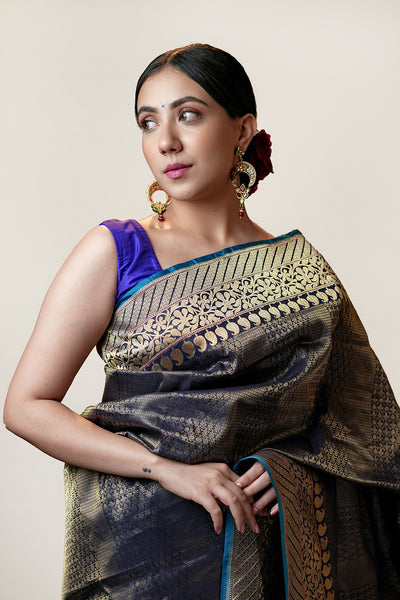 HANDWOVEN BLUE SILK SAREE