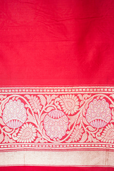 HANDWOVEN SINDOORI RED JANGLA SILK SAREE