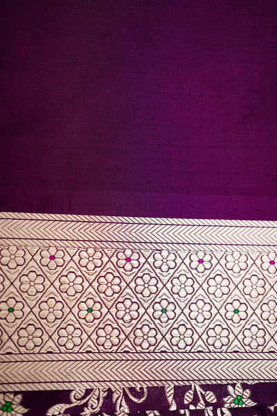 HANDWOVEN WINE MEENAKARI SILK SAREE