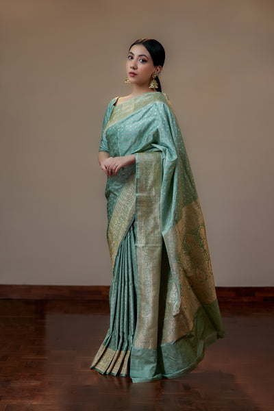 HANDWOVEN BLUE SATIN SILK SAREE