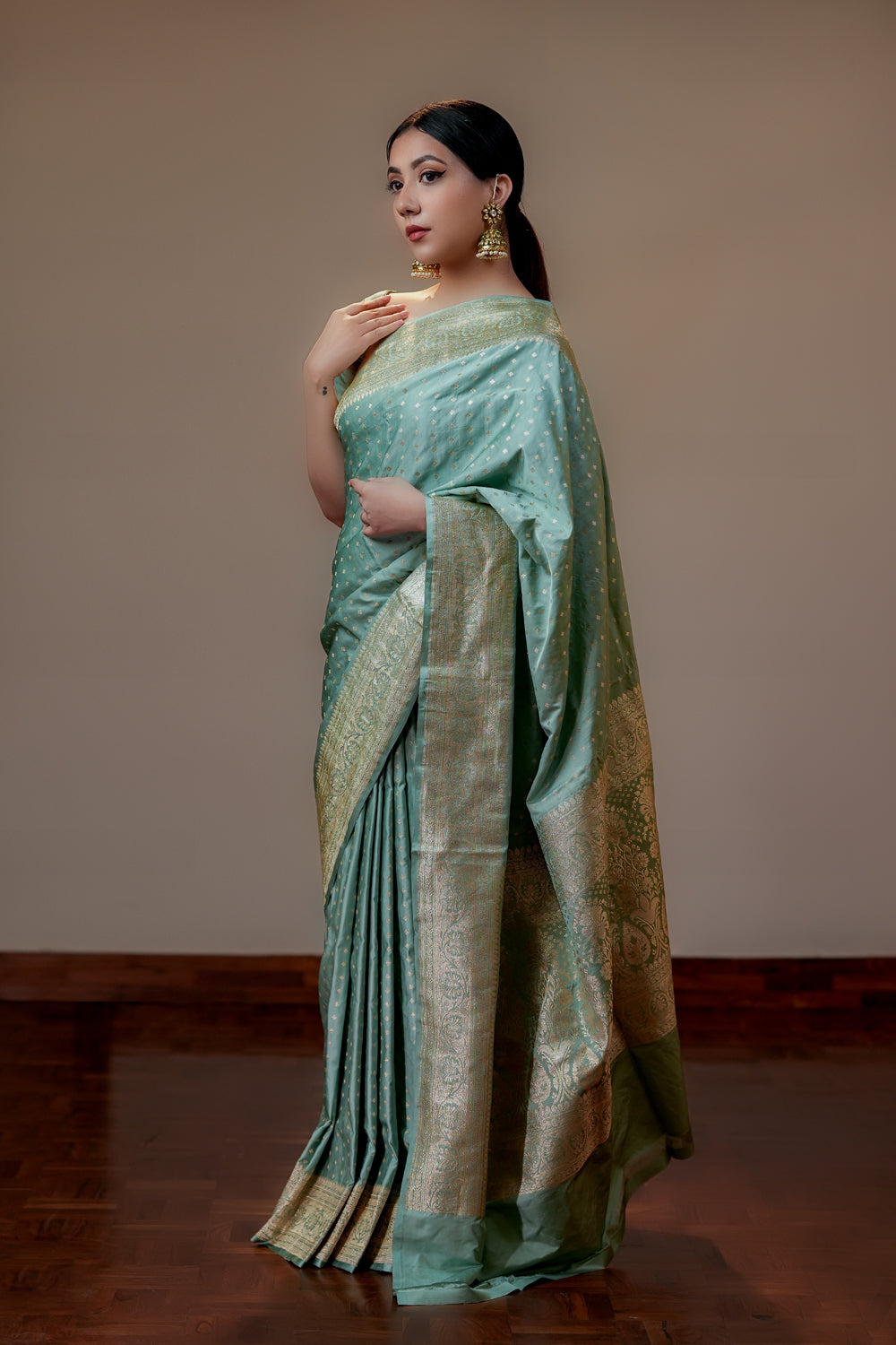 HANDWOVEN BLUE SATIN SILK SAREE