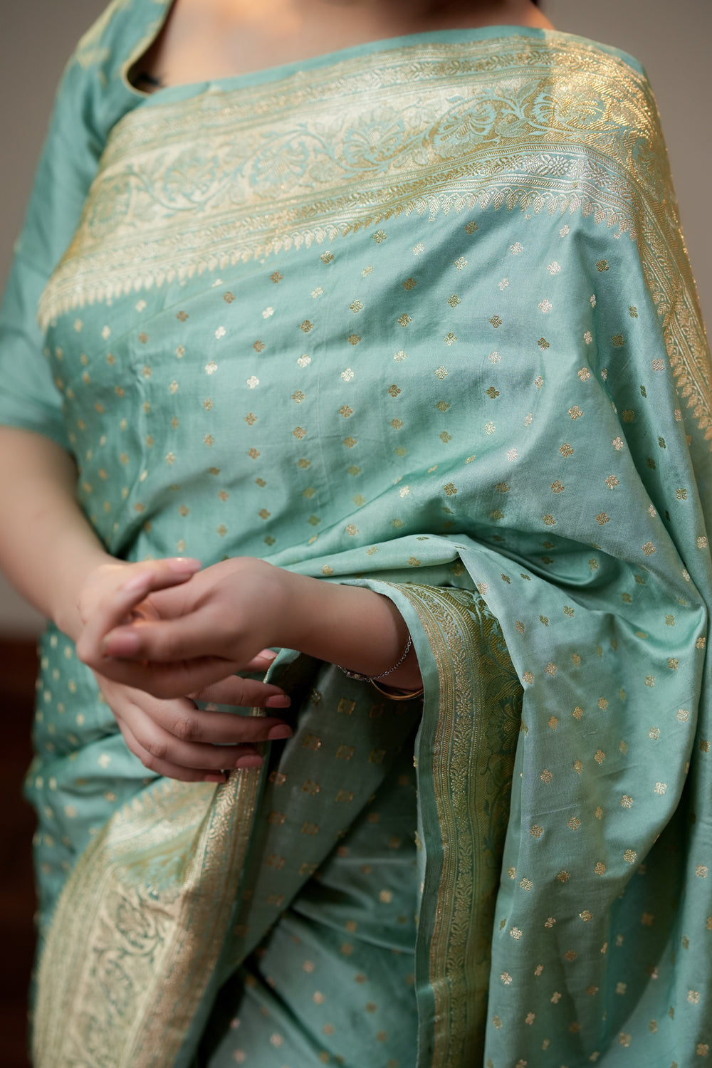 HANDWOVEN BLUE SATIN SILK SAREE