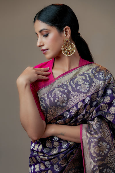 HANDWOVEN PURPLE MEHRAB SILK SAREE