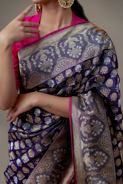 HANDWOVEN PURPLE MEHRAB SILK SAREE