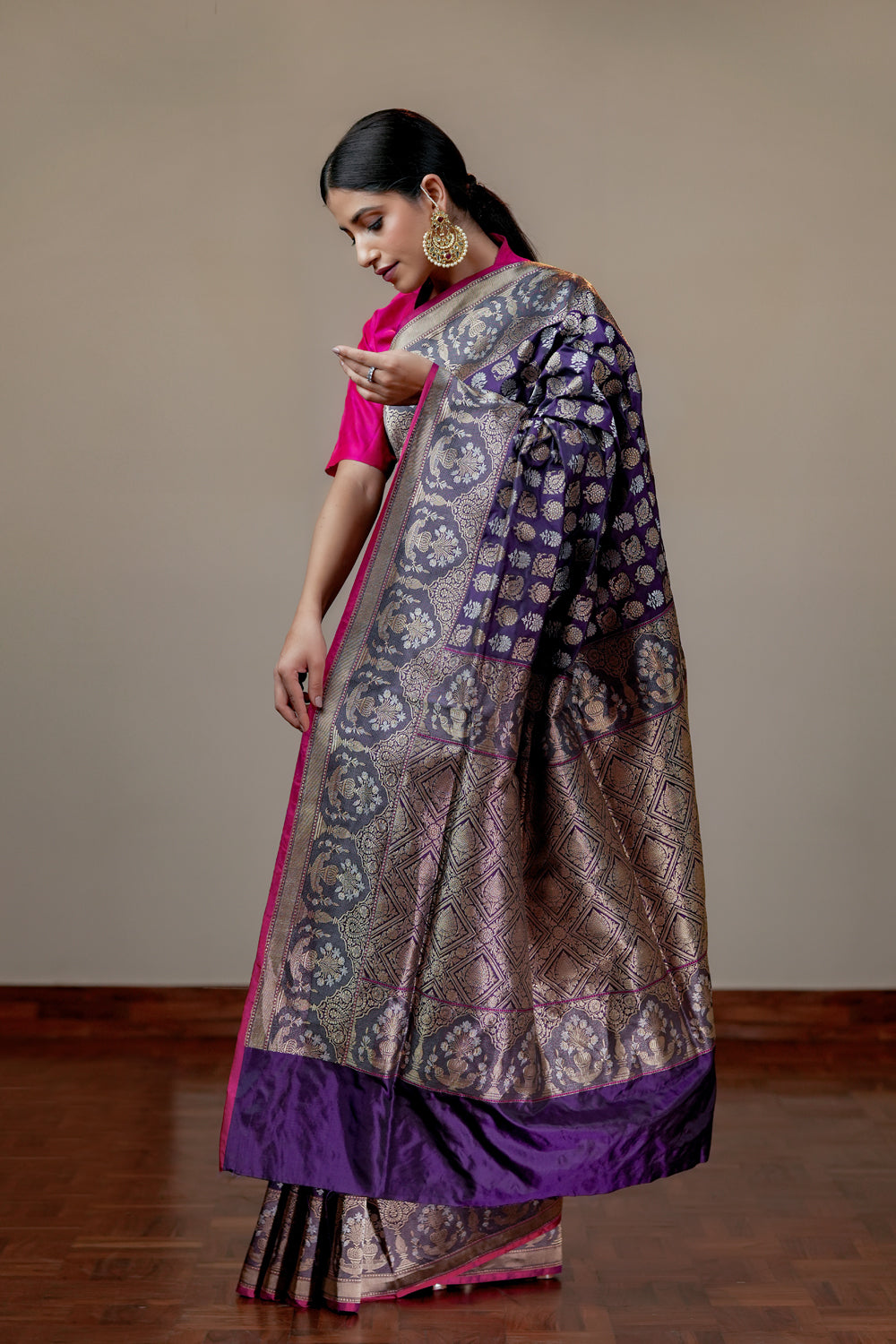 HANDWOVEN PURPLE MEHRAB SILK SAREE