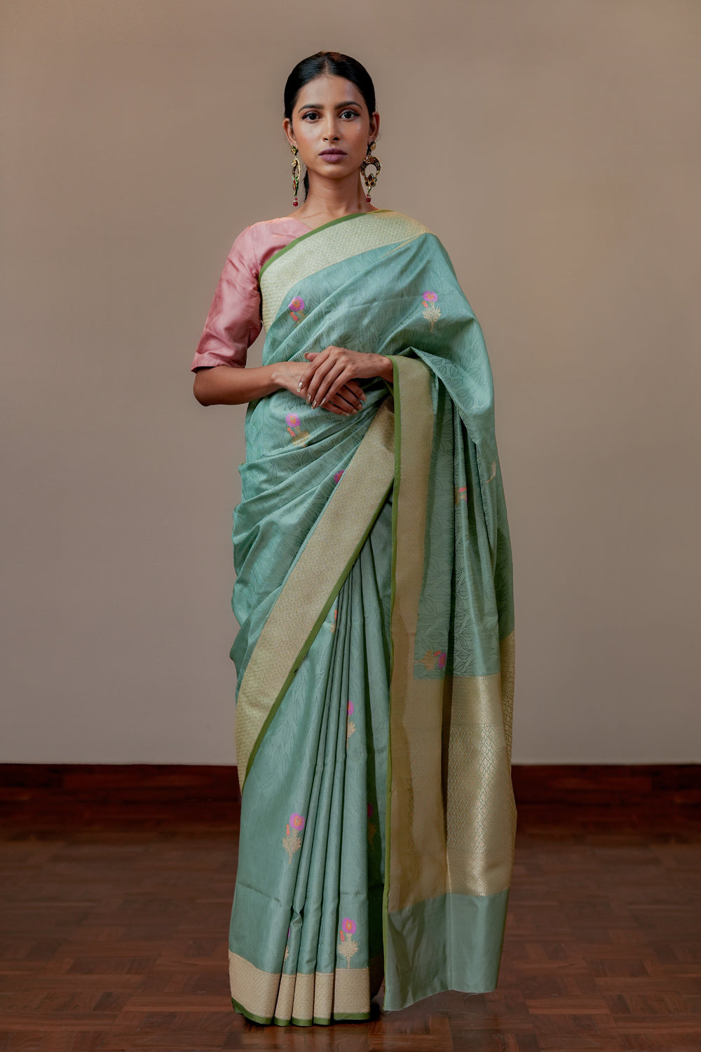 HANDWOVEN TEAL SILK SAREE