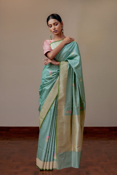 HANDWOVEN TEAL SILK SAREE