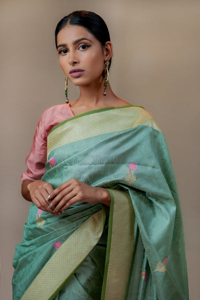 HANDWOVEN TEAL SILK SAREE