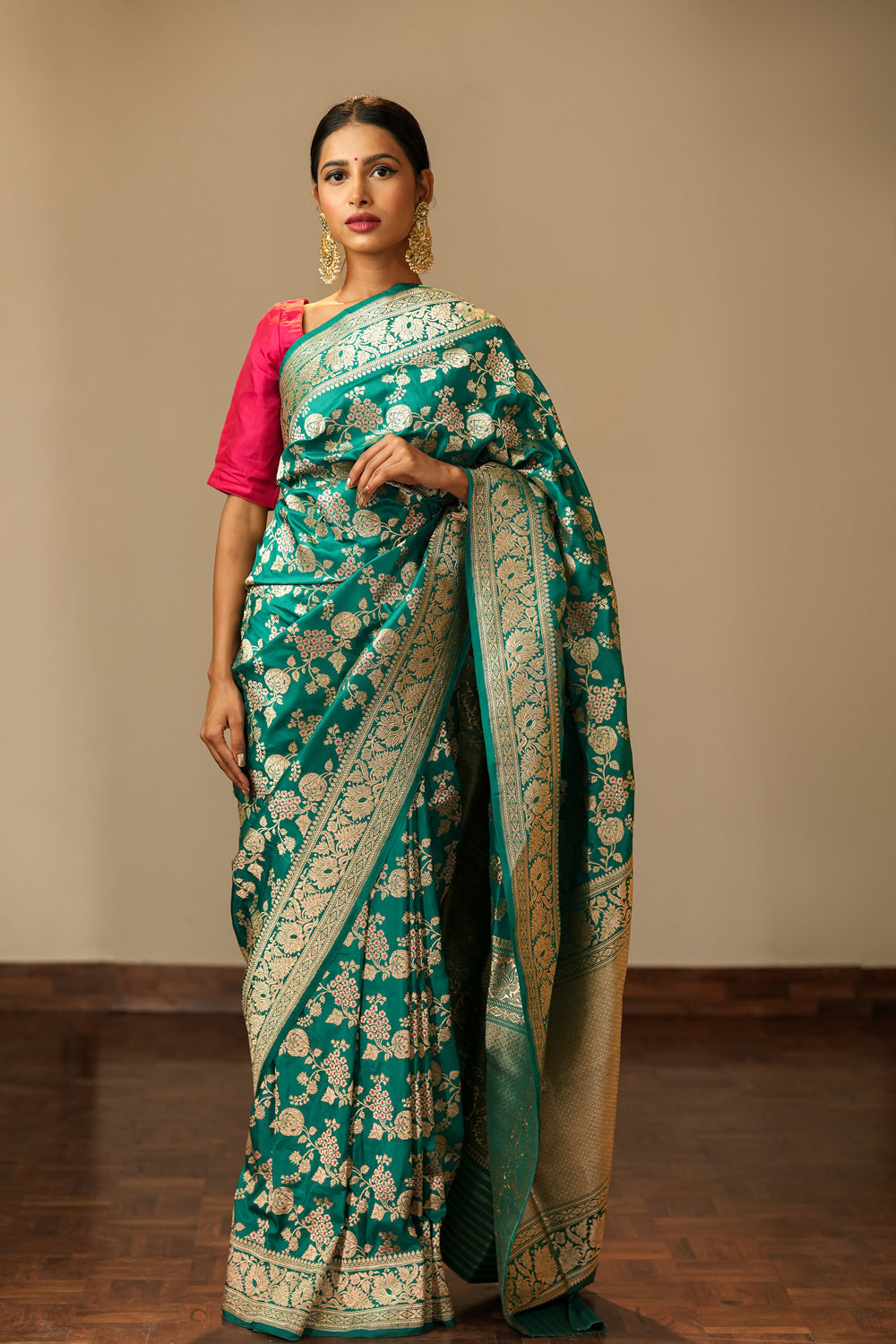 HANDWOVEN GREEN MEENAKARI VINTAGE REVIVAL SILK SAREE