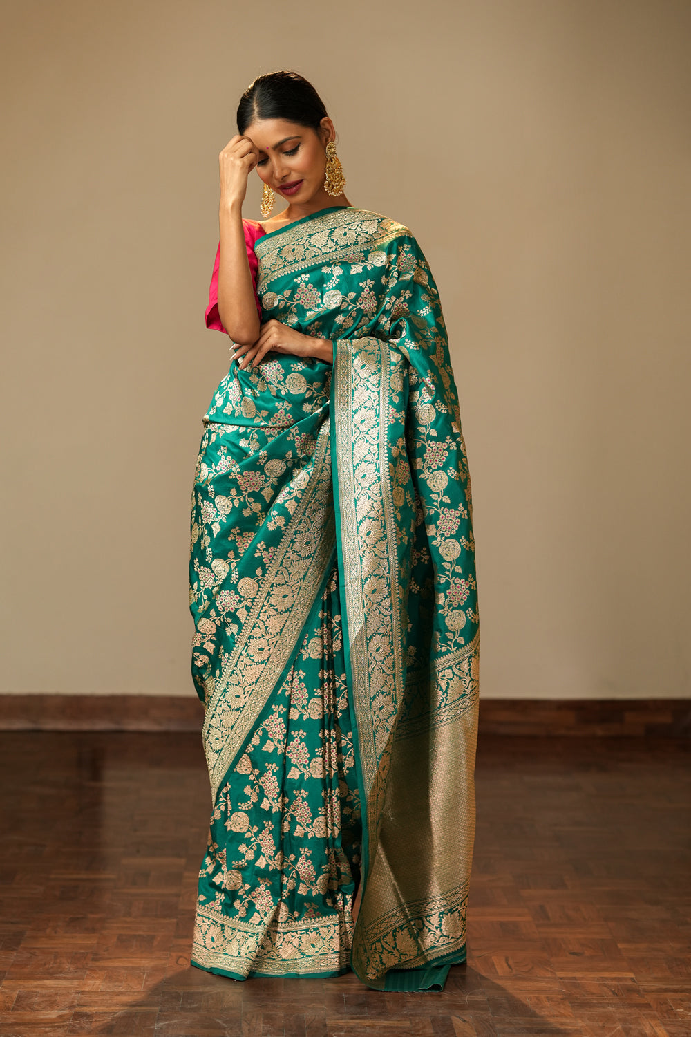 HANDWOVEN GREEN MEENAKARI VINTAGE REVIVAL SILK SAREE