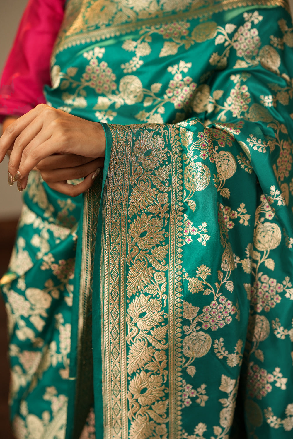 HANDWOVEN GREEN MEENAKARI VINTAGE REVIVAL SILK SAREE