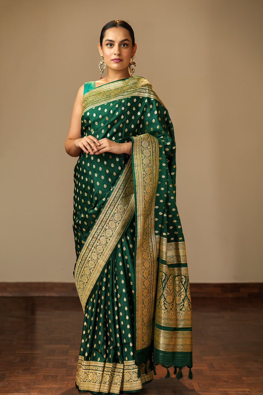 HANDWOVEN GREEN SATIN SILK SAREE