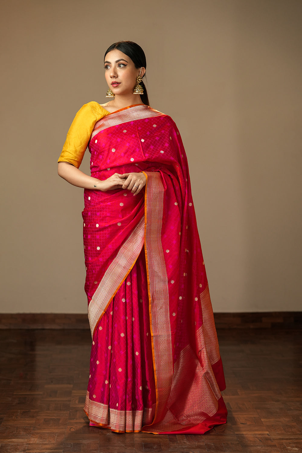 HANDWOVEN RED-PINK TANCHOI SILK SAREE