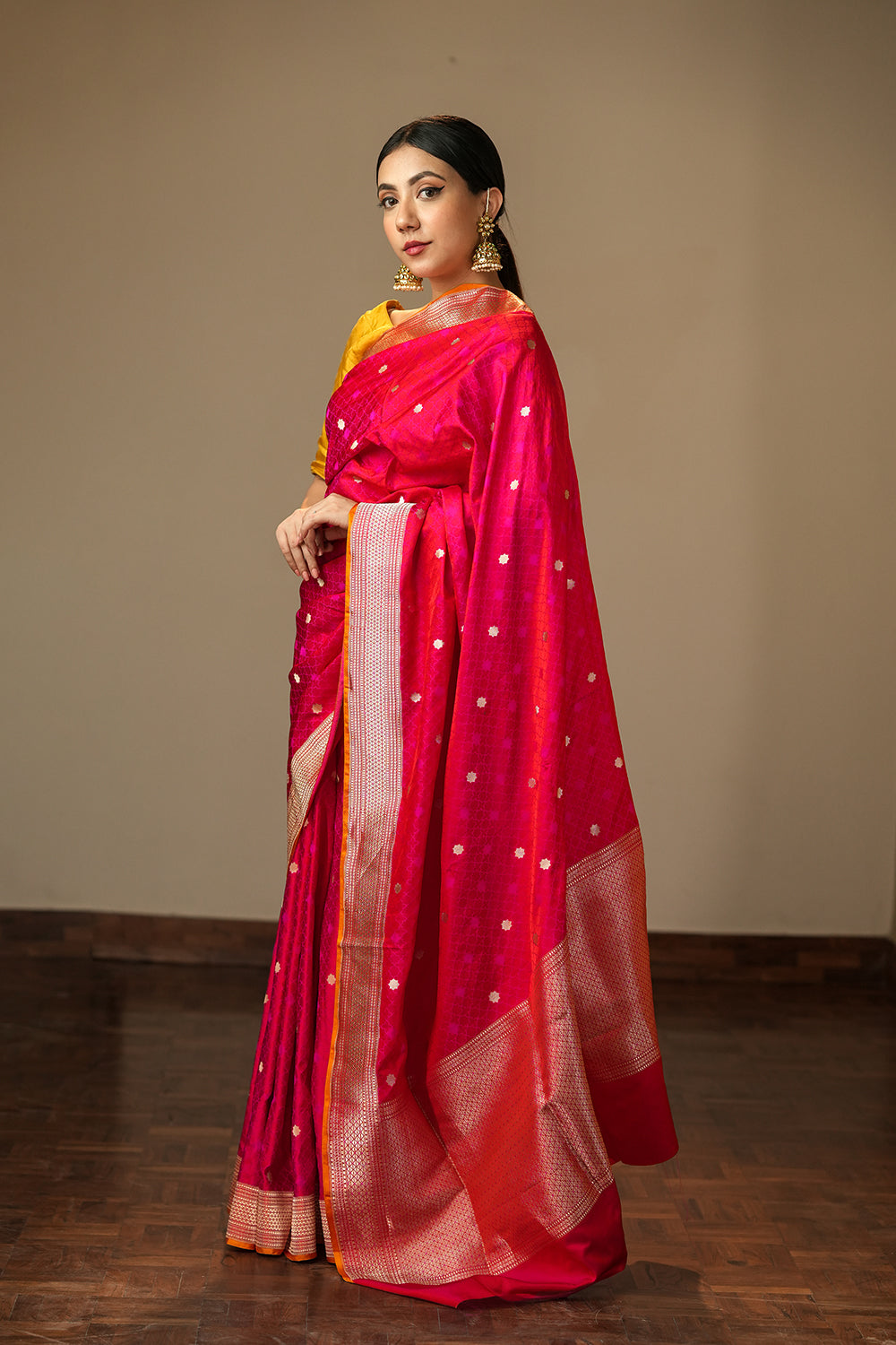 HANDWOVEN RED-PINK TANCHOI SILK SAREE