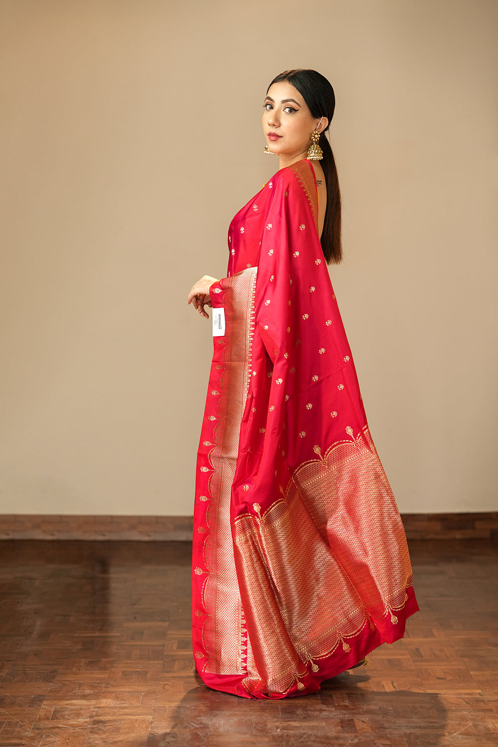 HANDWOVEN RED-PINK SATIN SILK SAREE