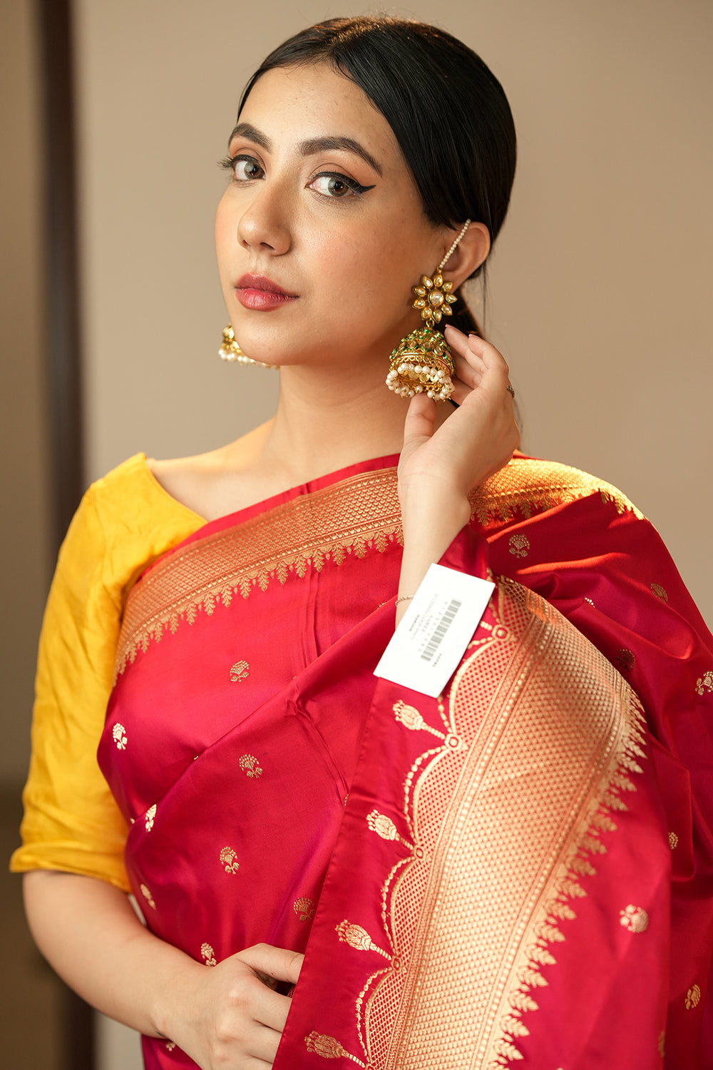 HANDWOVEN RED-PINK SATIN SILK SAREE