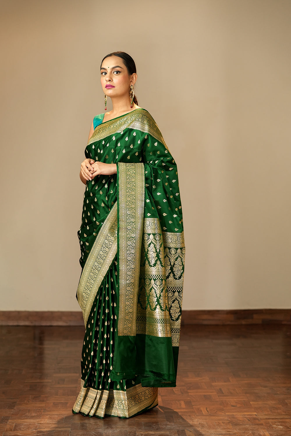 HANDWOVEN GREEN SATIN SILK SAREE