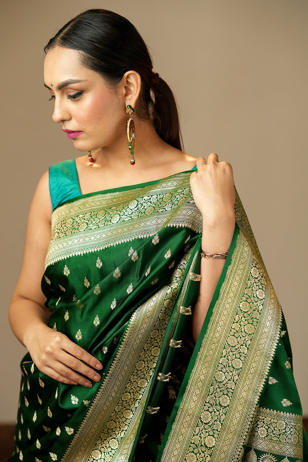 HANDWOVEN GREEN SATIN SILK SAREE