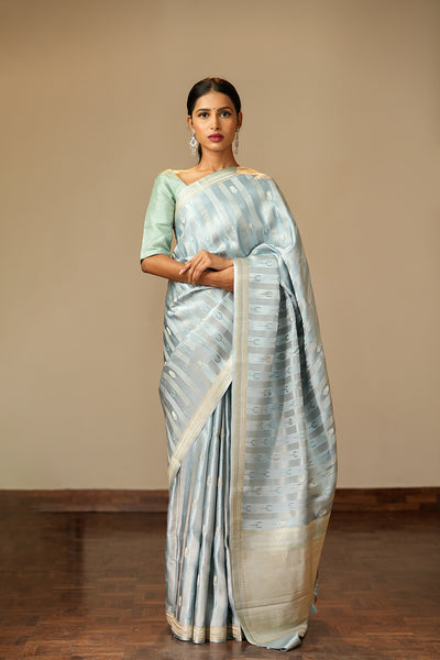 HANDWOVEN ICE BLUE CONTEMPORARY SILK SAREE