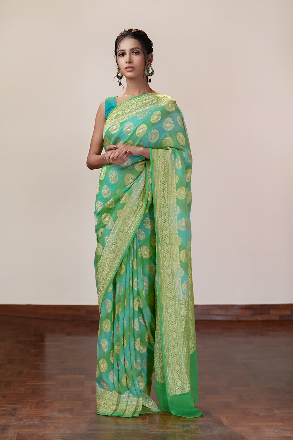 HANDWOVEN GREEN GEORGETTE SAREE