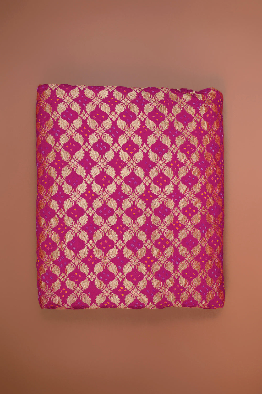 HANDWOVEN PINK ZARI BANDHEJ FABRIC