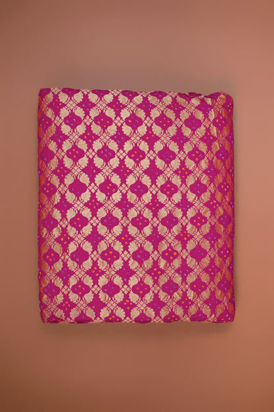 HANDWOVEN PINK ZARI BANDHEJ FABRIC