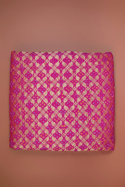 HANDWOVEN PINK ZARI BANNDHEJ FABRIC